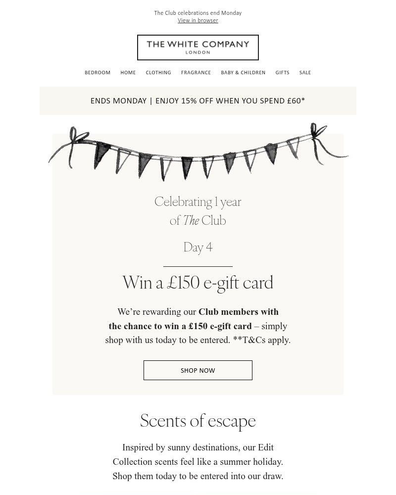 Screenshot of email sent to a The White Company Cart abandoner
