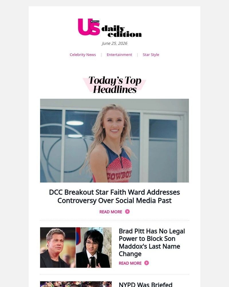 Screenshot of email sent to a Us Weekly Newsletter subscriber