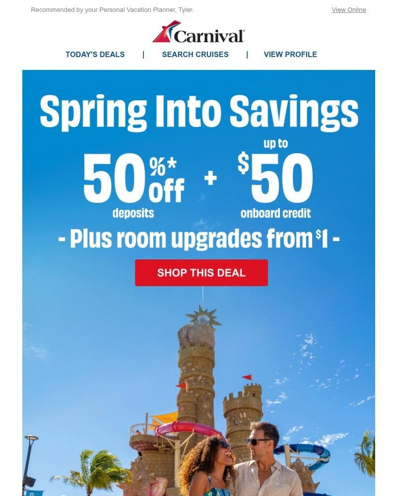 Screenshot of email sent to a Carnival Cruise Line Registered user