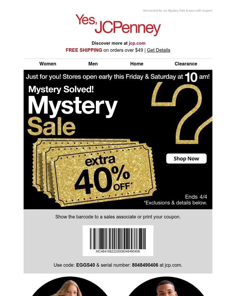 Screenshot of email sent to a JCPenney Newsletter subscriber