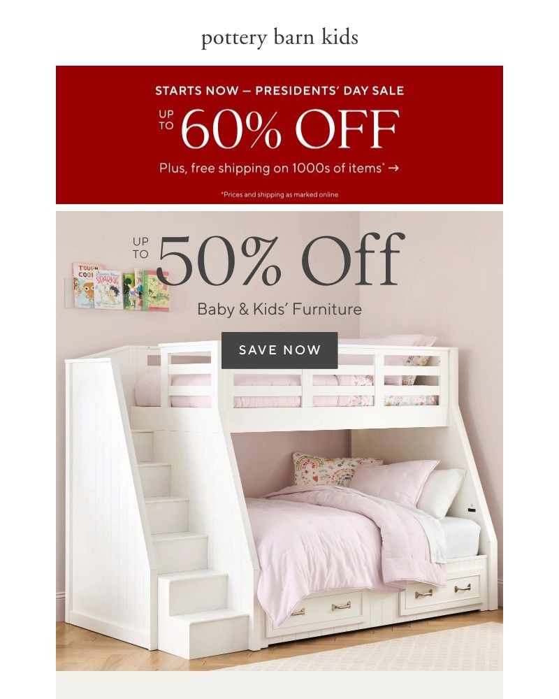 Screenshot of email sent to a Pottery Barn Newsletter subscriber
