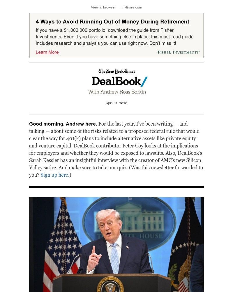 Screenshot of email sent to a The New York Times Customer