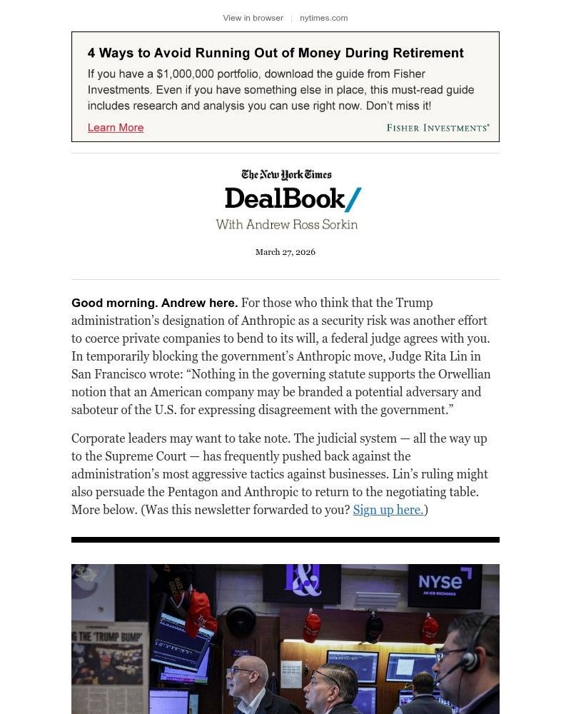 Screenshot of email sent to a The New York Times Customer