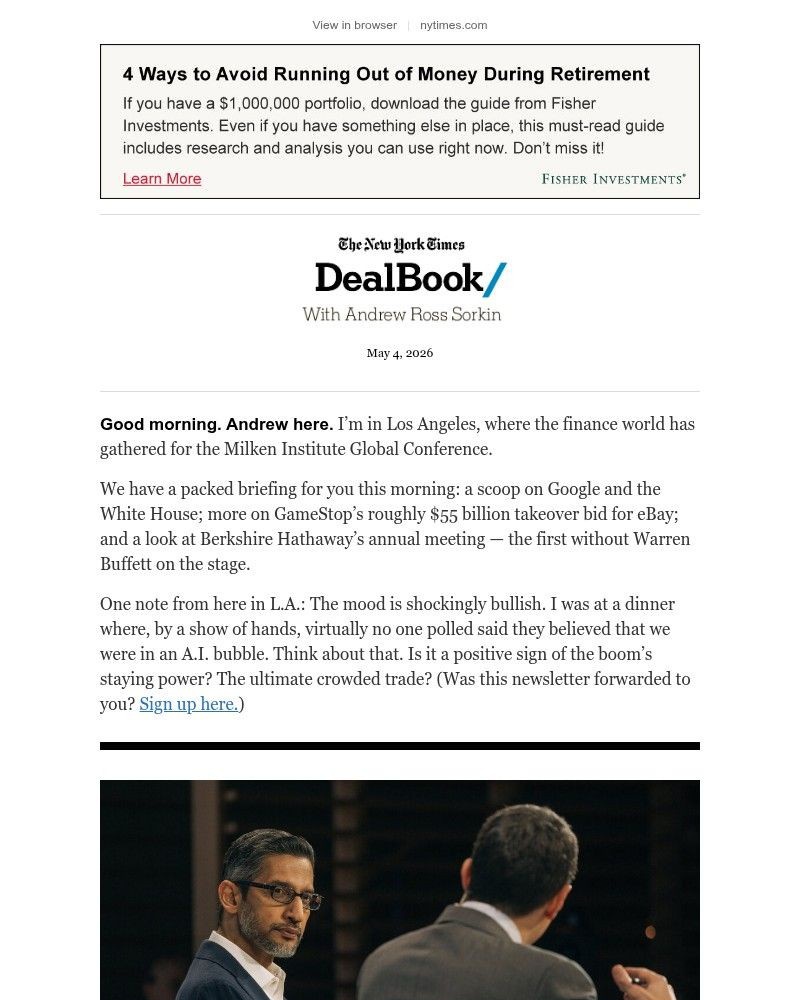 Screenshot of email sent to a The New York Times Customer