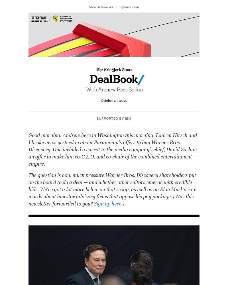 Screenshot of email sent to a The New York Times Customer