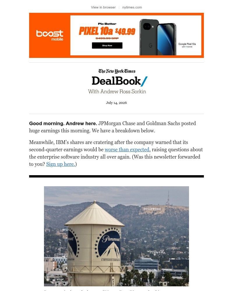 Screenshot of email sent to a The New York Times Customer