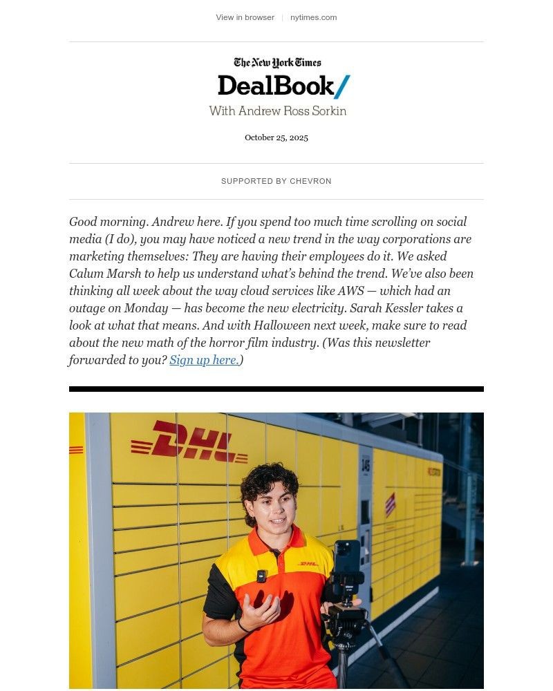 Screenshot of email sent to a The New York Times Customer
