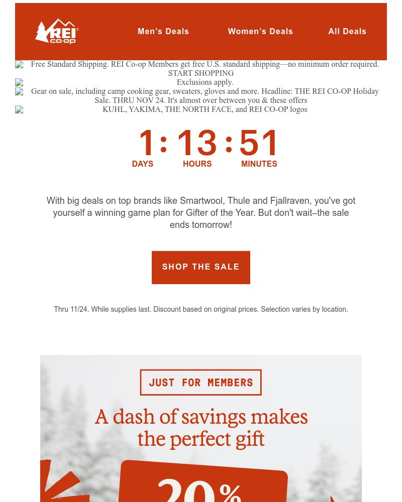 Screenshot of email sent to a REI Co-op Newsletter subscriber