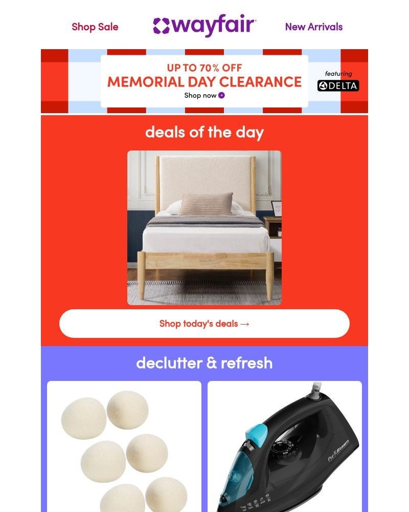 Screenshot of email sent to a Wayfair Newsletter subscriber