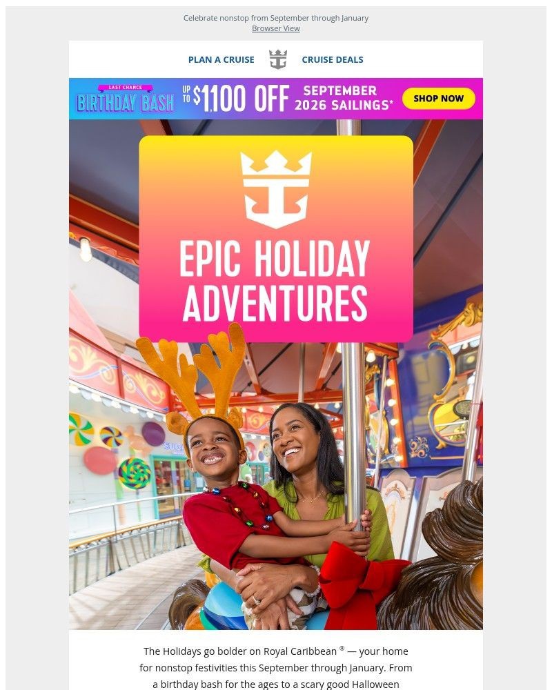 Screenshot of email sent to a Royal Caribbean Cruises Newsletter subscriber