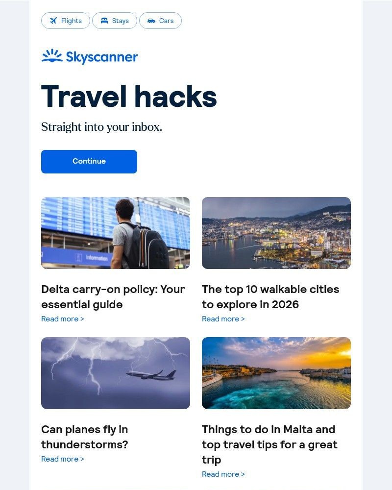 Screenshot of email sent to a Skyscanner Registered user