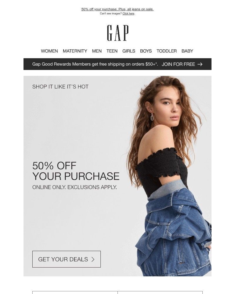Screenshot of email with subject /media/emails/denim-shorts-forever-50-off-your-purchase-0284c2-cropped-74c742fe.jpg