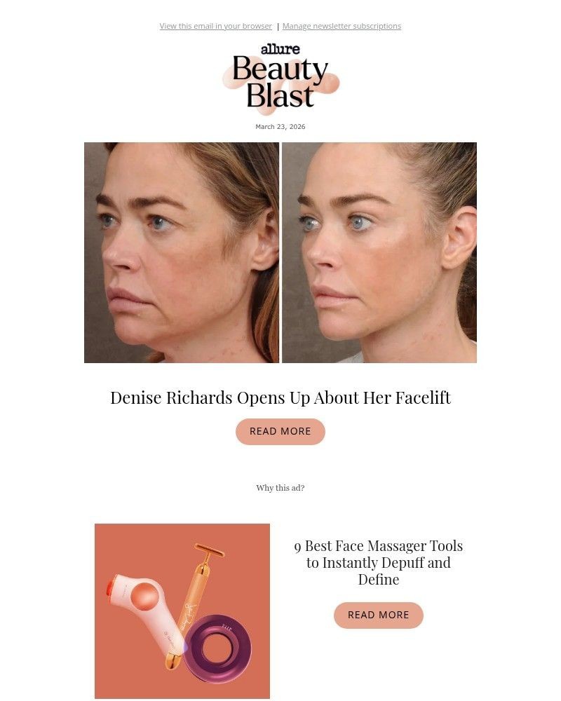 Screenshot of email sent to a allure Newsletter subscriber