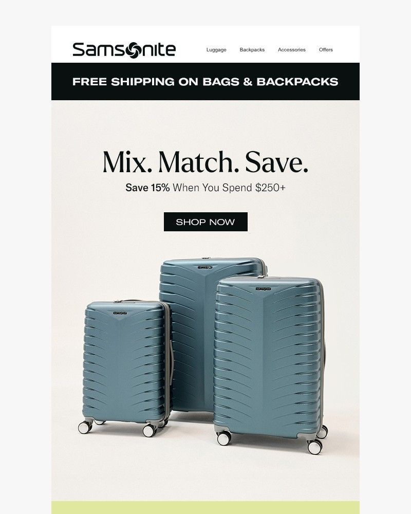 Screenshot of email sent to a Samsonite Newsletter subscriber