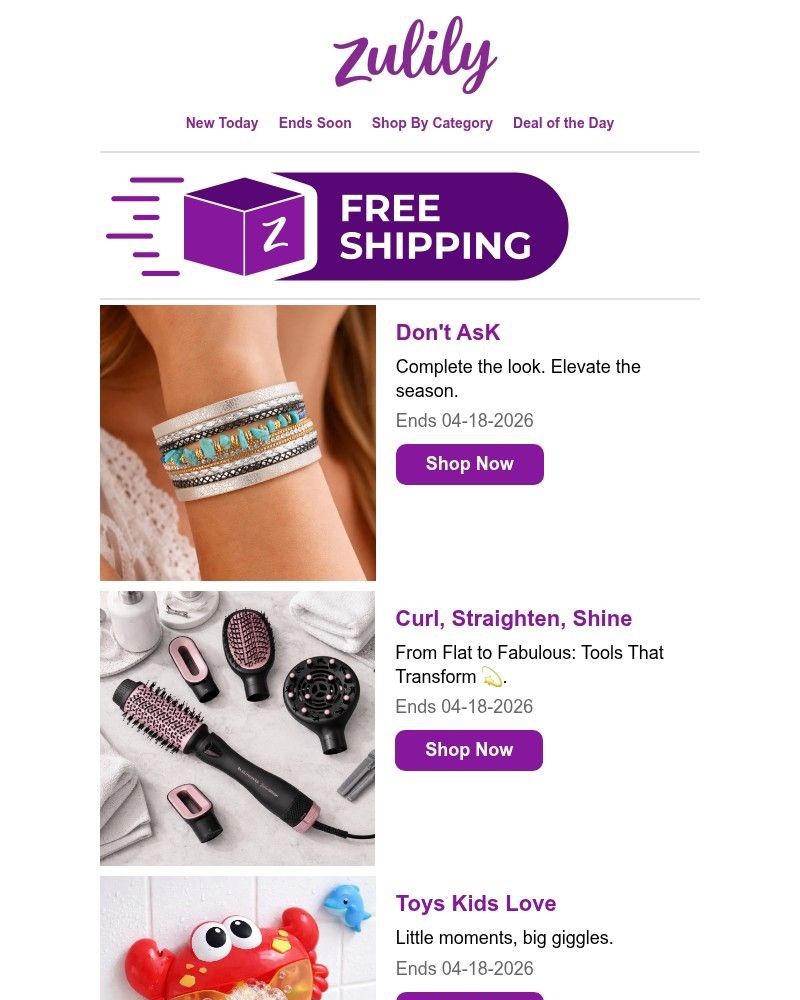 Screenshot of email sent to a Zulily Registered user