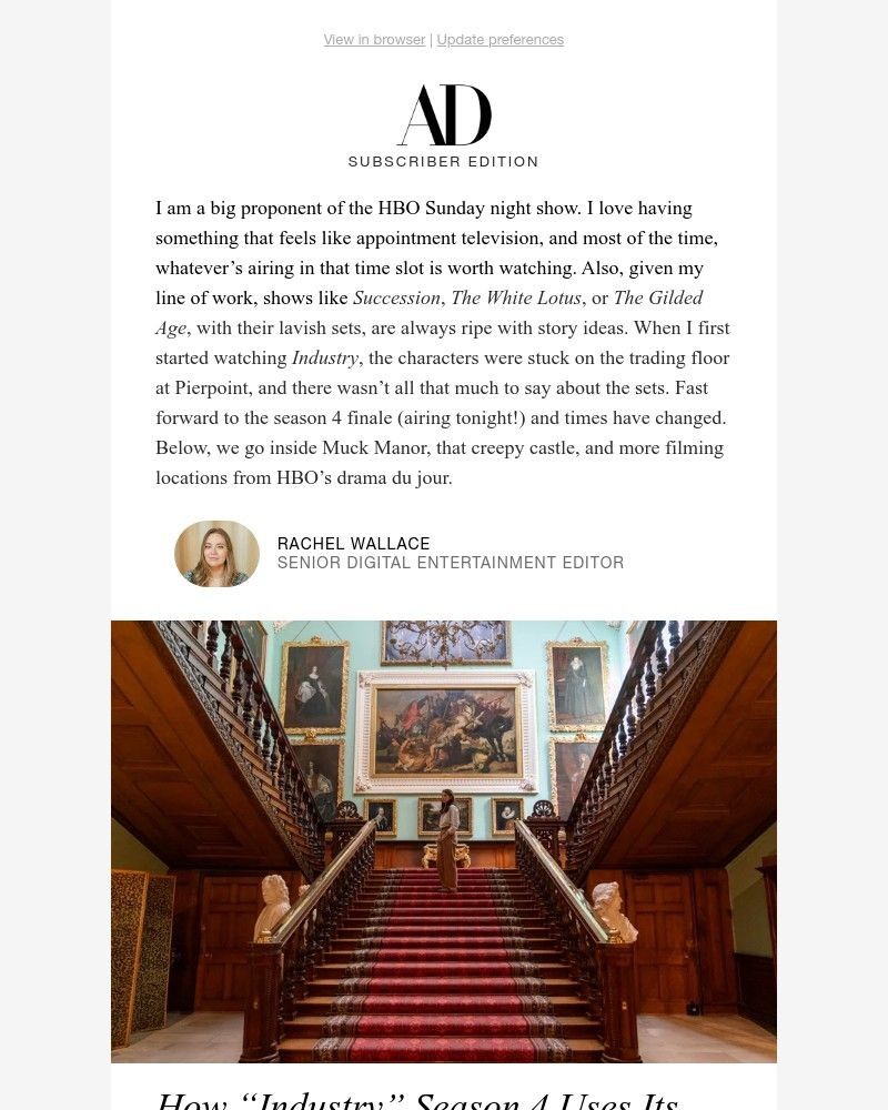 Screenshot of email sent to a Architectural Digest Newsletter subscriber