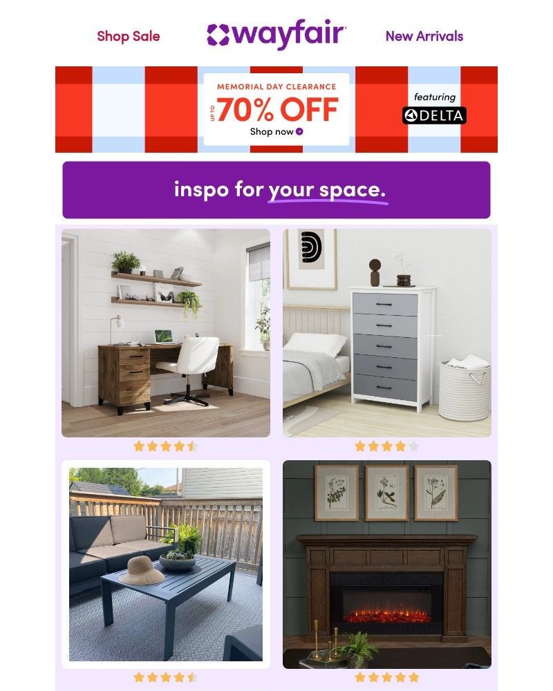 Screenshot of email sent to a Wayfair Newsletter subscriber
