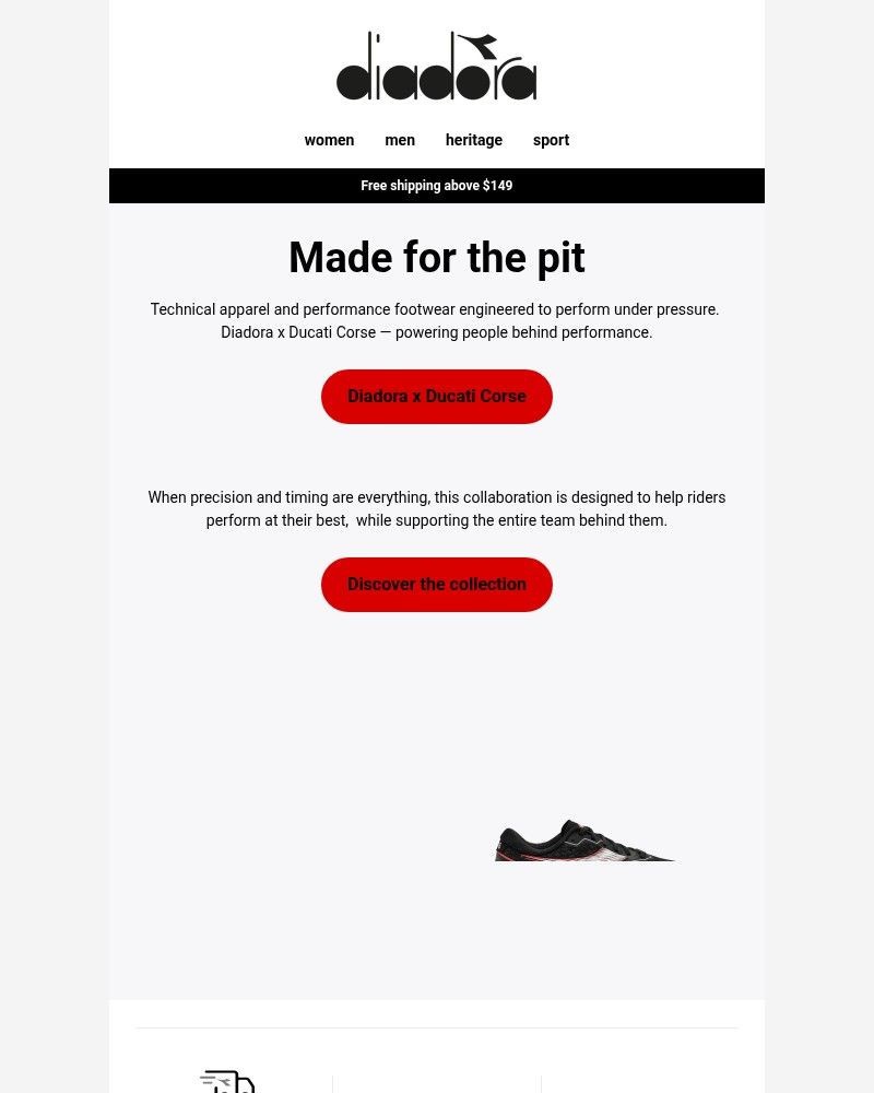 Screenshot of email sent to a Diadora Newsletter subscriber