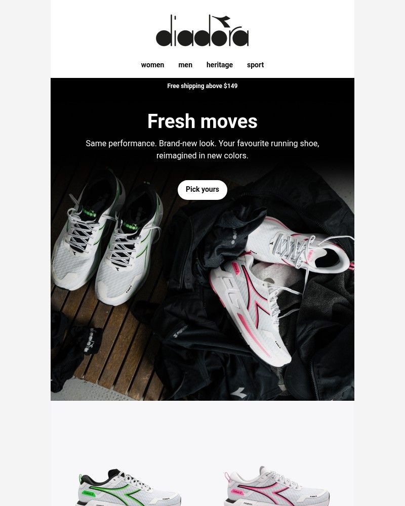 Screenshot of email sent to a Diadora Newsletter subscriber