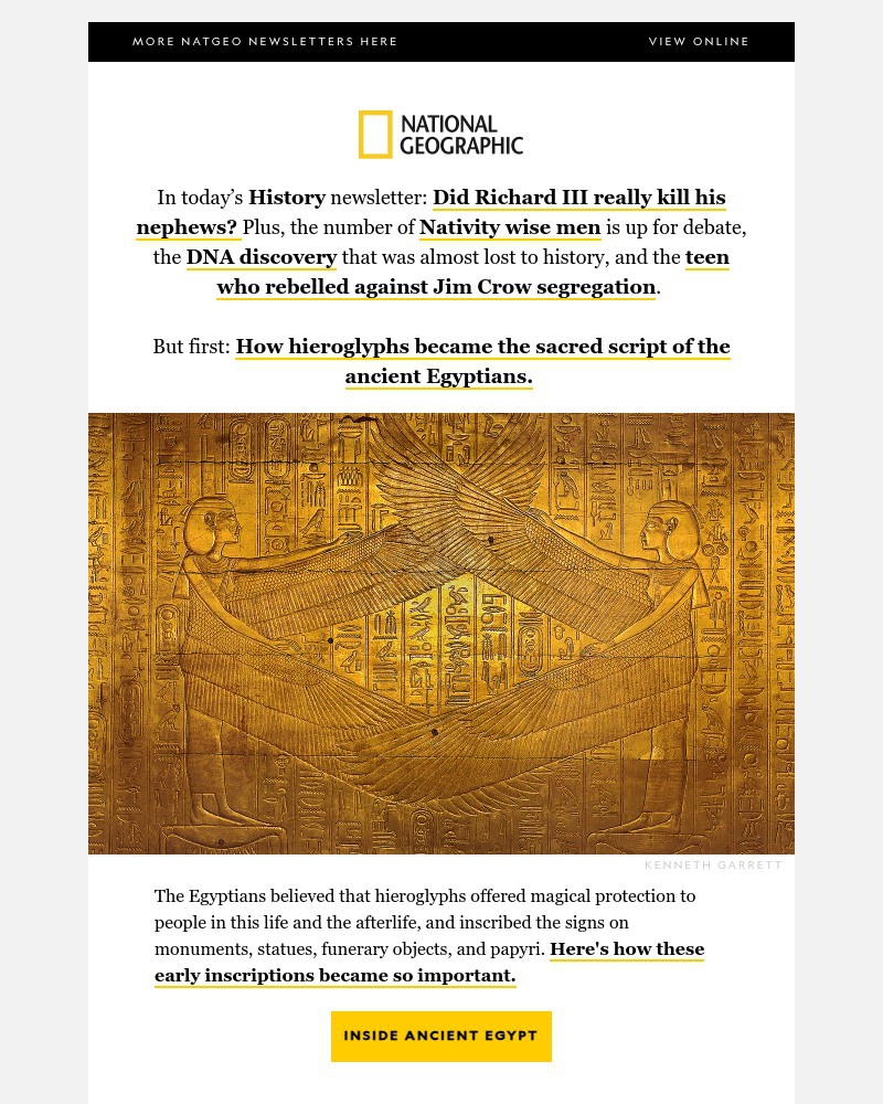 Screenshot of email sent to a National Geographic Newsletter subscriber