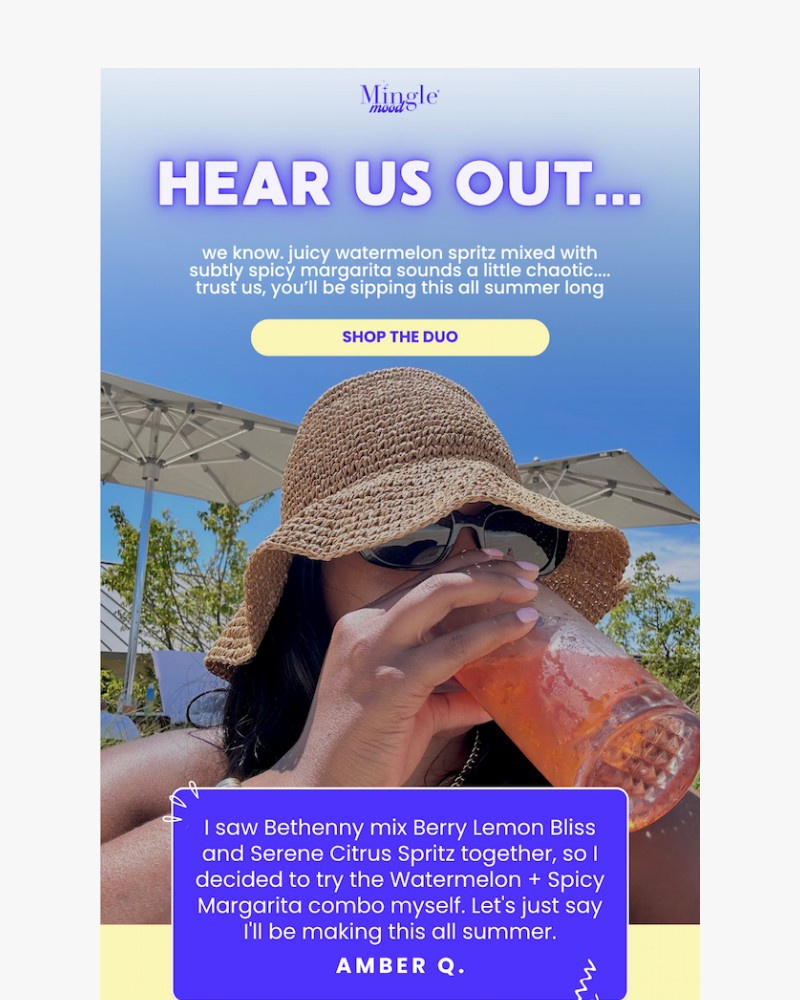 Screenshot of email sent to a Mingle Mocktails Newsletter subscriber