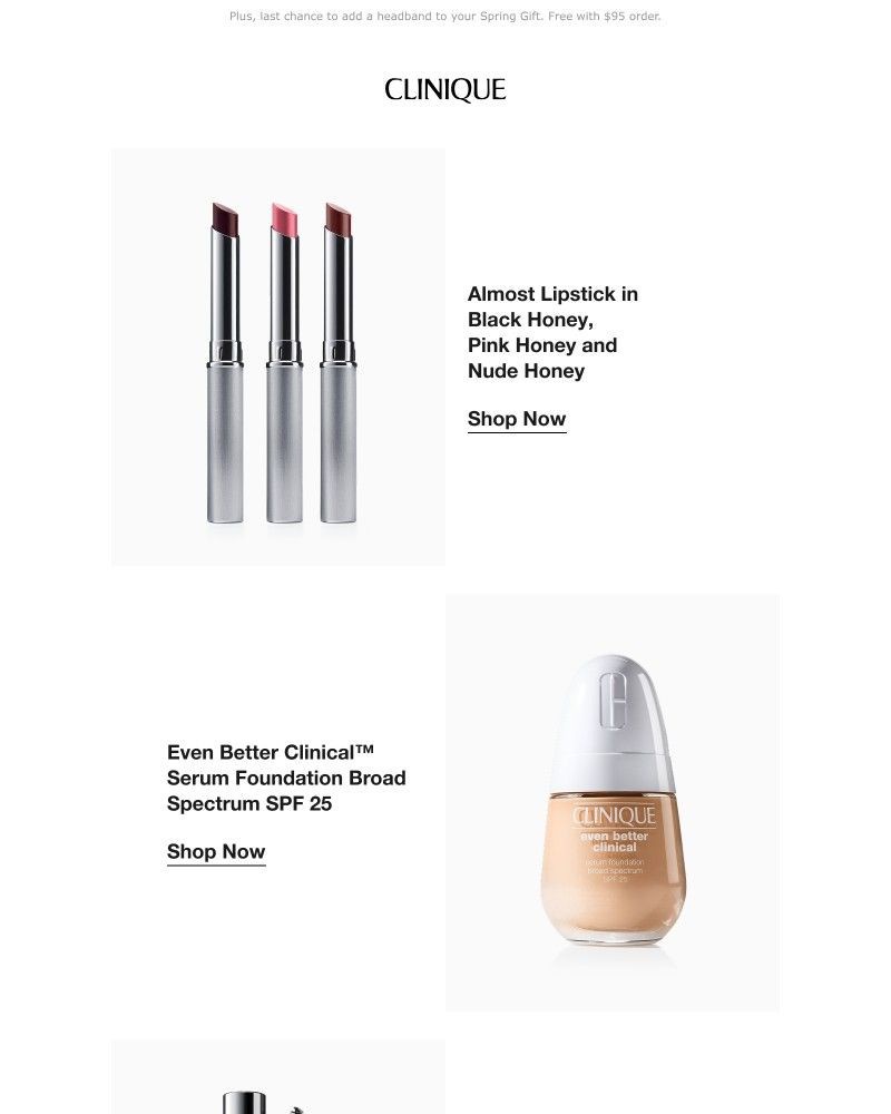 Screenshot of email sent to a Clinique Newsletter subscriber