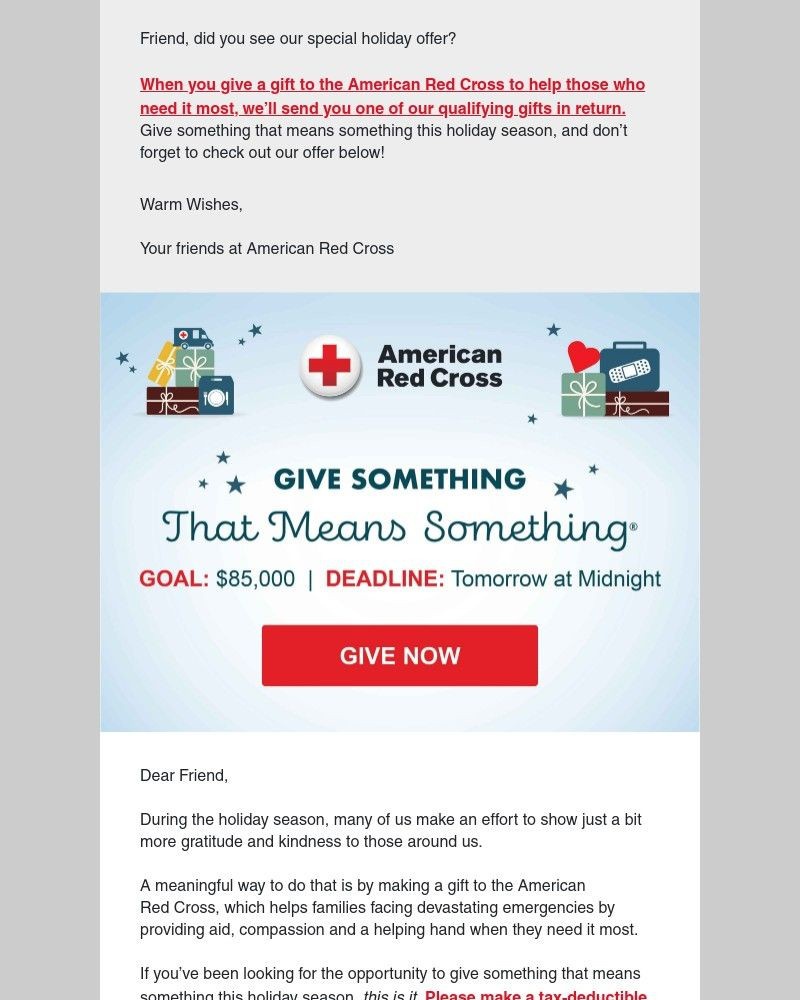 Screenshot of email sent to a American Red Cross Newsletter subscriber