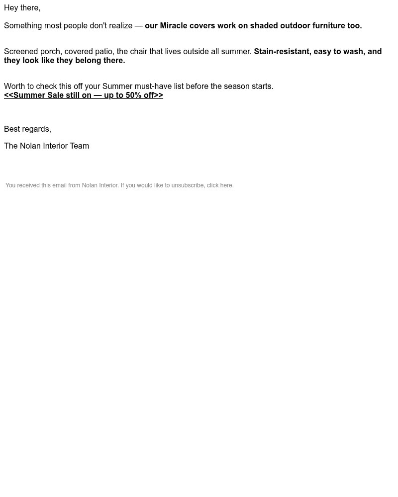 Screenshot of email sent to a Nolan Interior Newsletter subscriber
