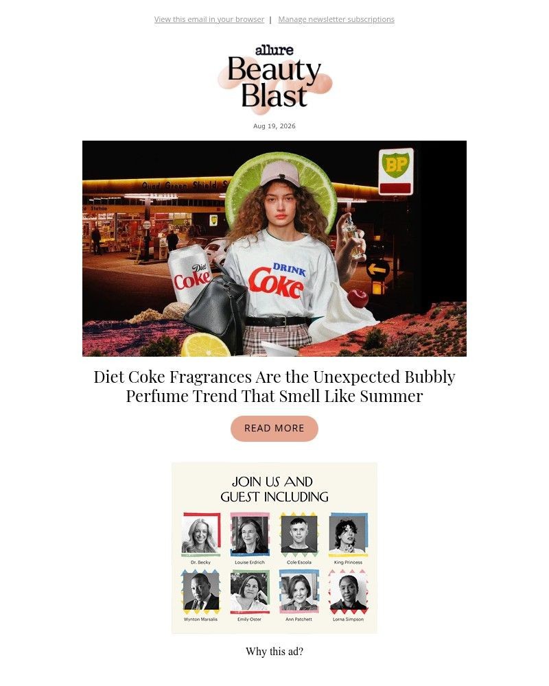 Screenshot of email sent to a allure Newsletter subscriber