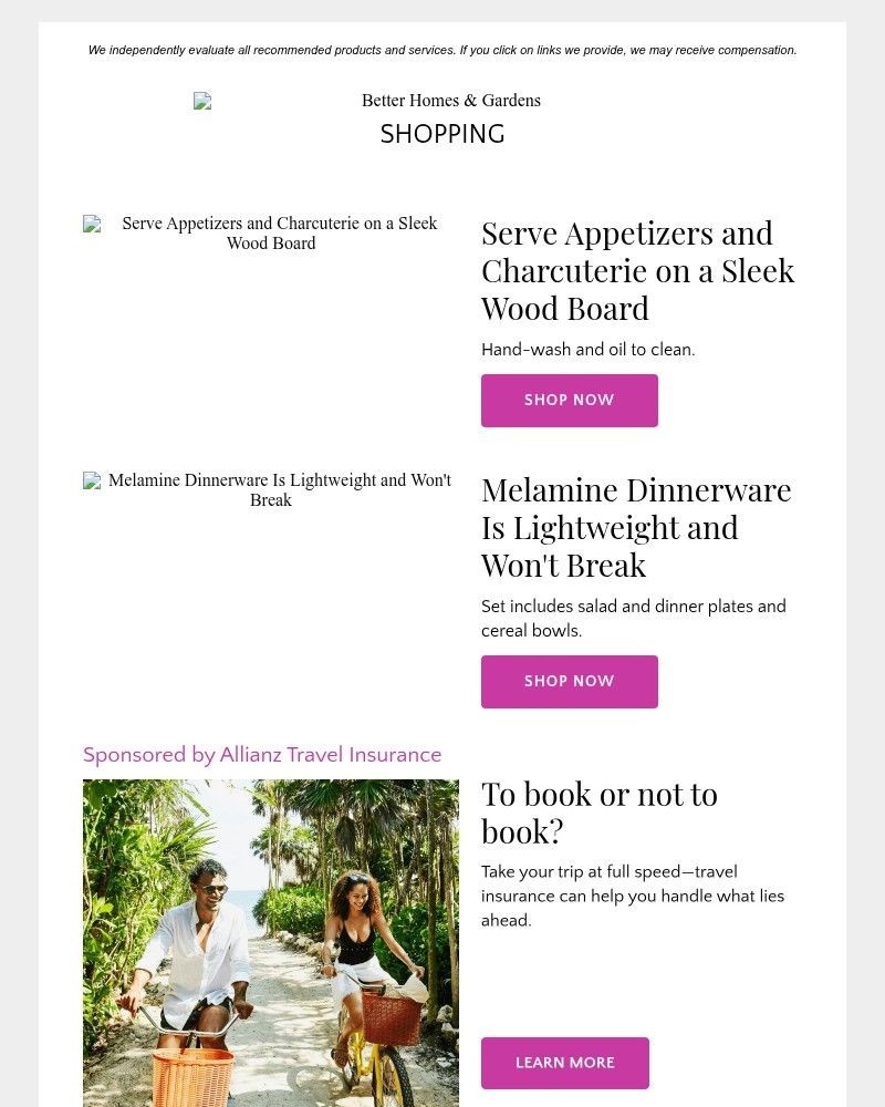 Screenshot of email sent to a Better Homes and Gardens Newsletter subscriber