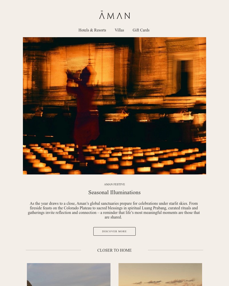 Screenshot of email sent to a Aman Resorts Newsletter subscriber
