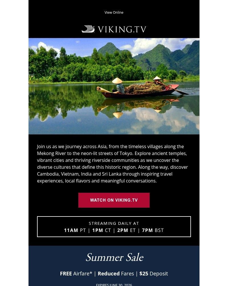Screenshot of email sent to a Viking Cruises Newsletter subscriber