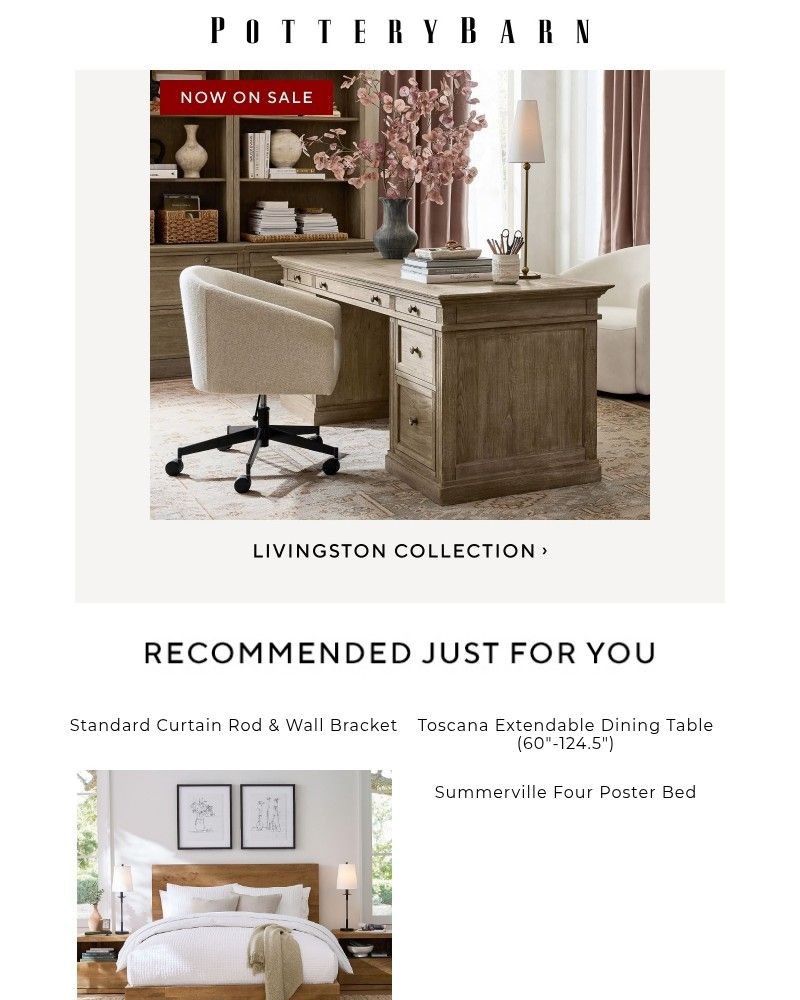 Screenshot of email sent to a Pottery Barn Newsletter subscriber