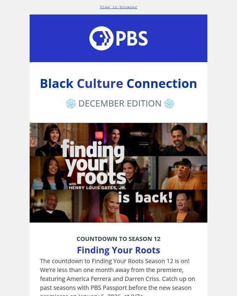Screenshot of email sent to a PBS Newsletter subscriber