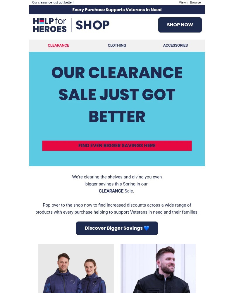 Screenshot of email sent to a Help for Heroes Newsletter subscriber