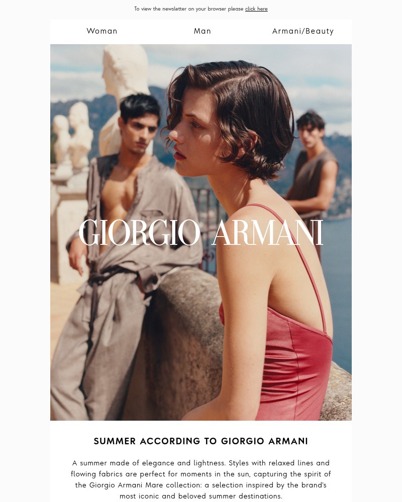 Screenshot of email sent to a Armani Newsletter subscriber