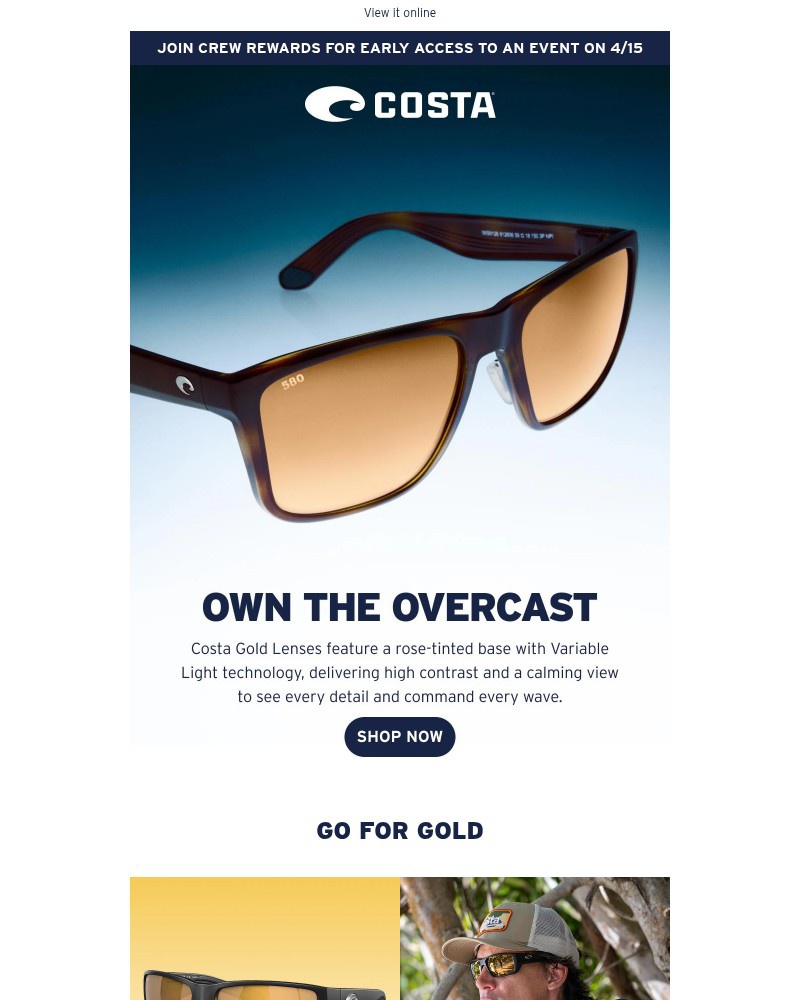 Screenshot of email sent to a Costa del Mar Newsletter subscriber