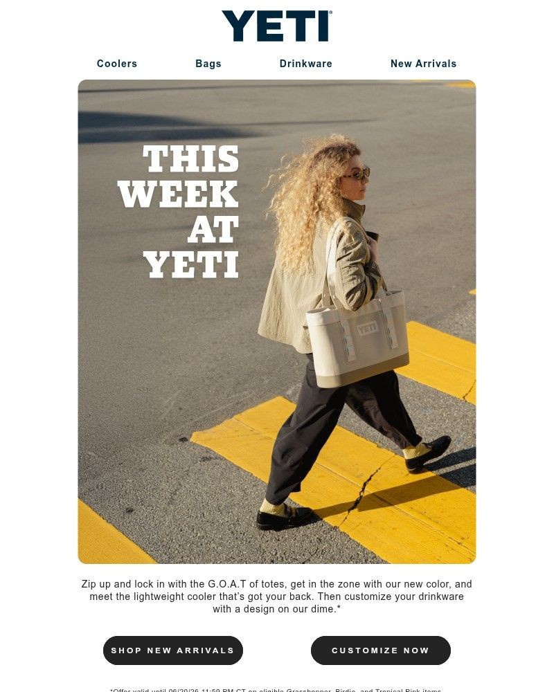 Screenshot of email sent to a Yeti Newsletter subscriber