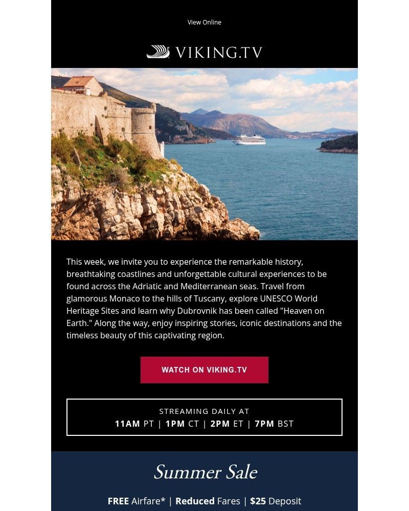 Screenshot of email sent to a Viking Cruises Newsletter subscriber