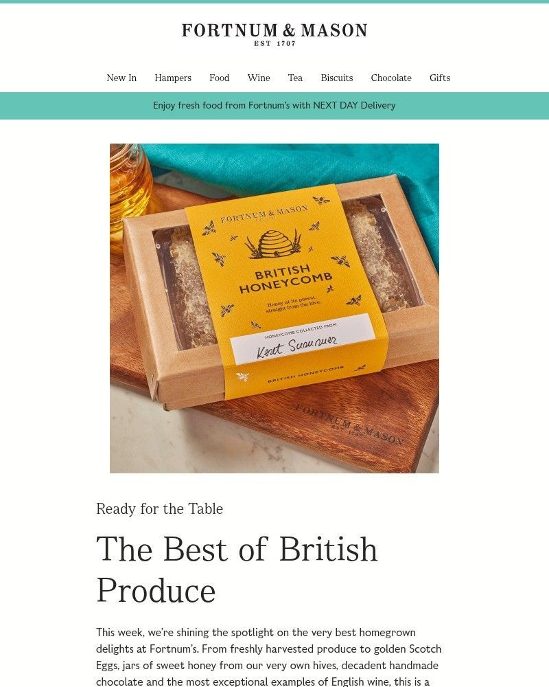 Screenshot of email sent to a Fortnum & Mason Newsletter subscriber