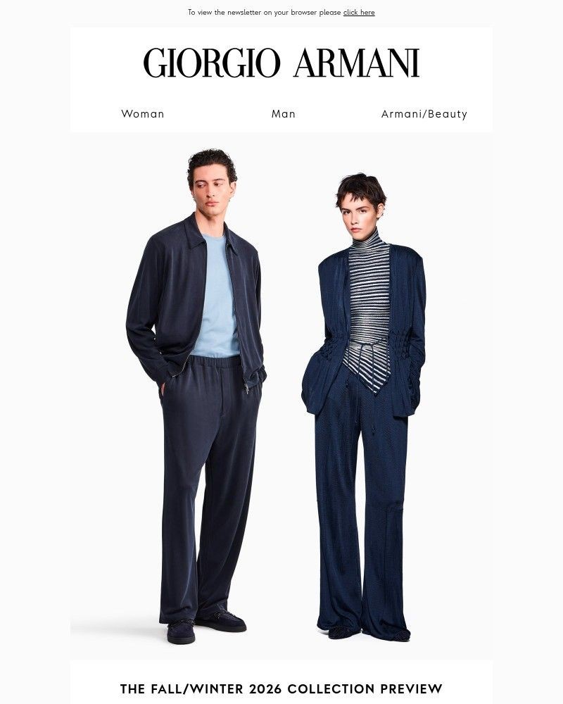 Screenshot of email sent to a Armani Newsletter subscriber