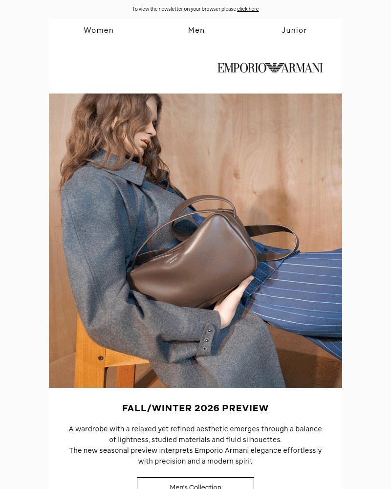 Screenshot of email sent to a Armani Newsletter subscriber