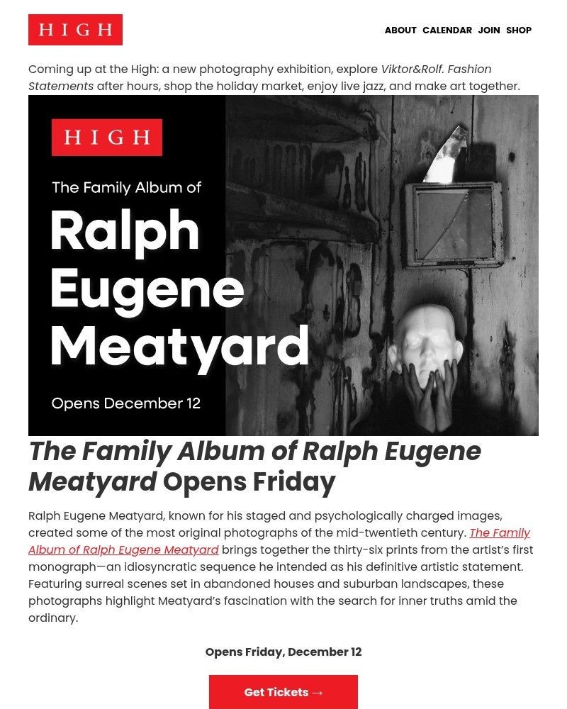 Screenshot of email sent to a High Museum of Art Newsletter subscriber