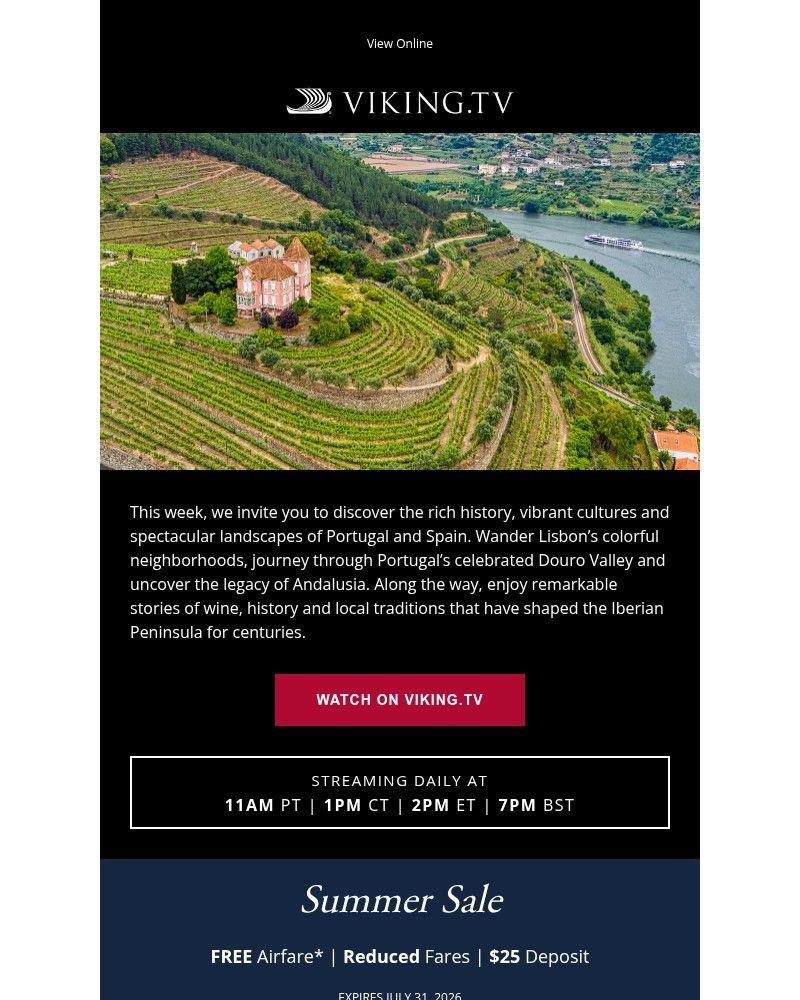 Screenshot of email sent to a Viking Cruises Newsletter subscriber