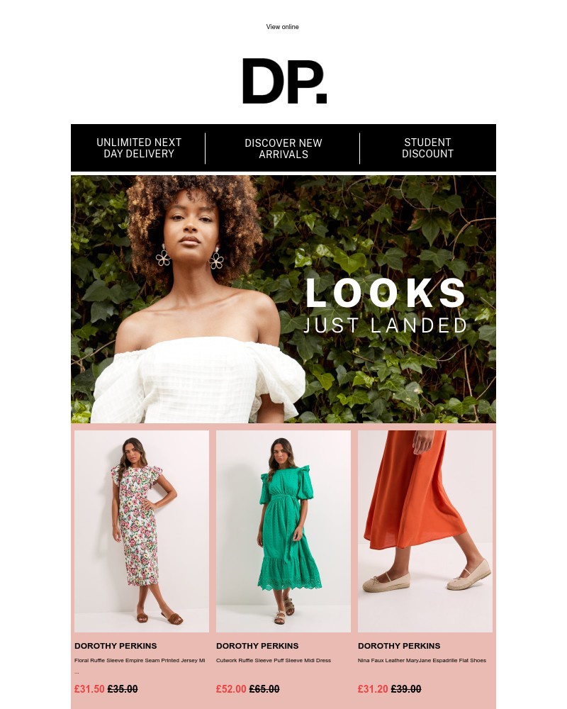 Screenshot of email with subject /media/emails/discover-whats-just-landed-at-dp-011159-cropped-7d9ebe87.jpg