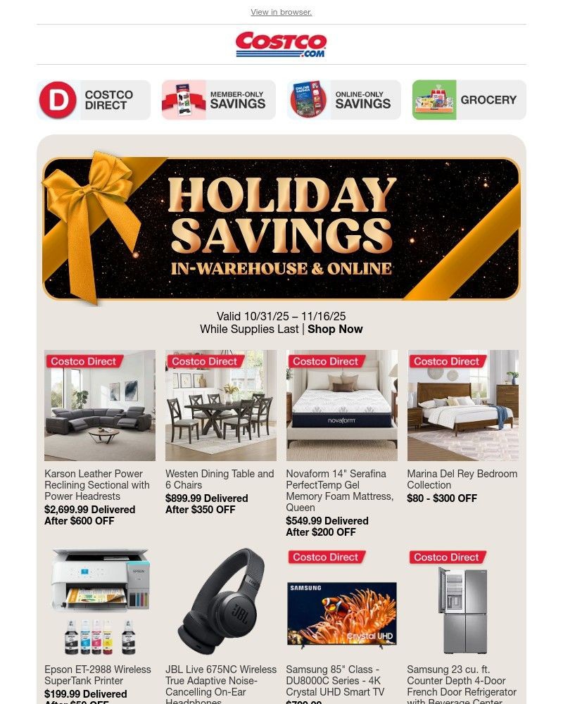 Screenshot of email sent to a Costco Newsletter subscriber
