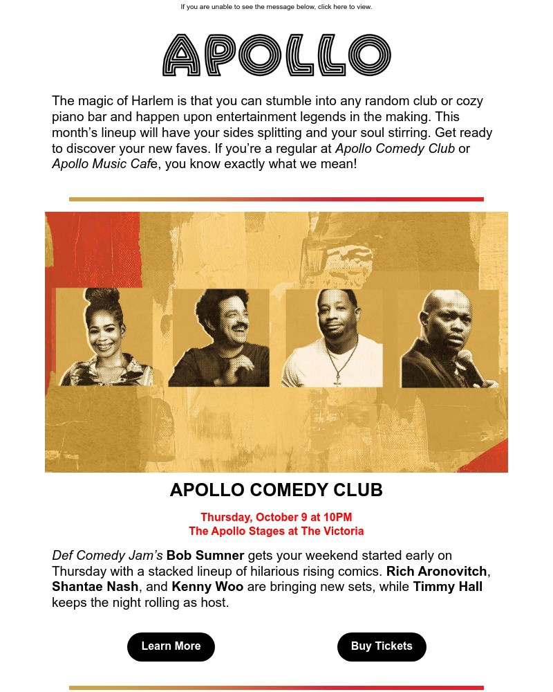 Screenshot of email sent to a Apollo Theater Newsletter subscriber