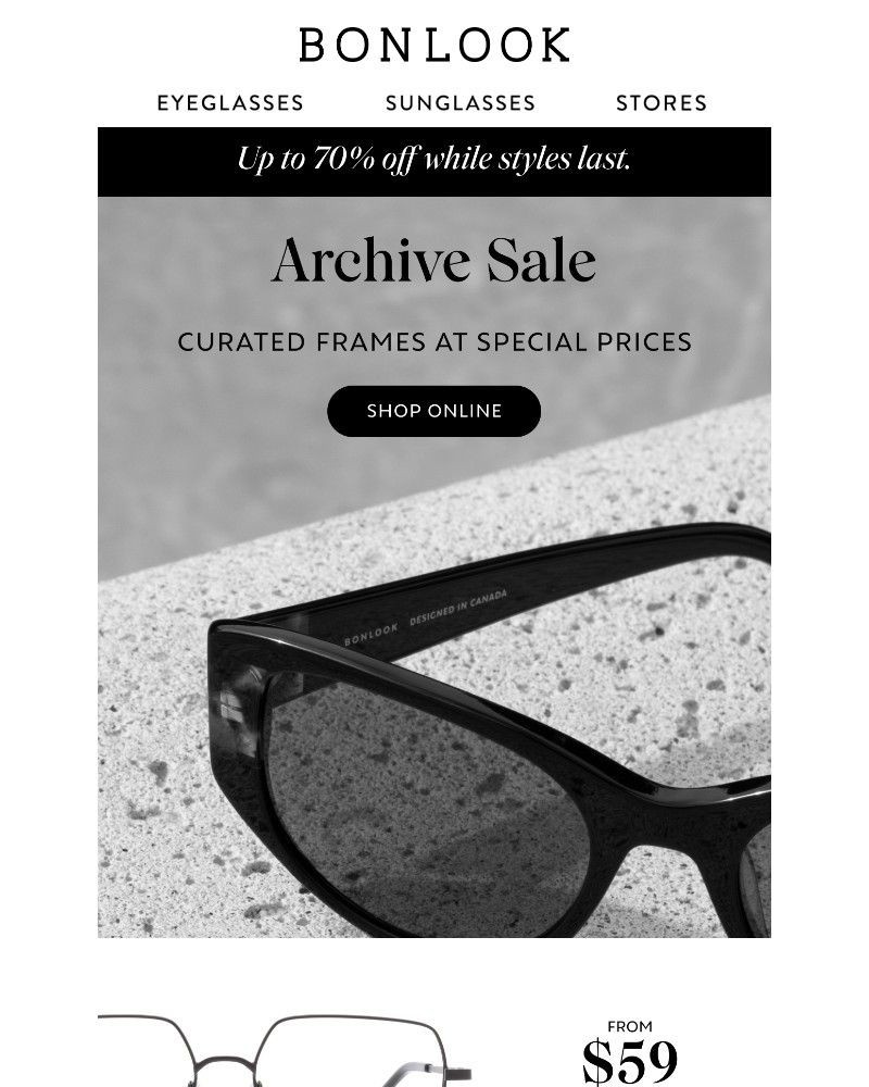 Screenshot of email sent to a Bonlook Newsletter subscriber