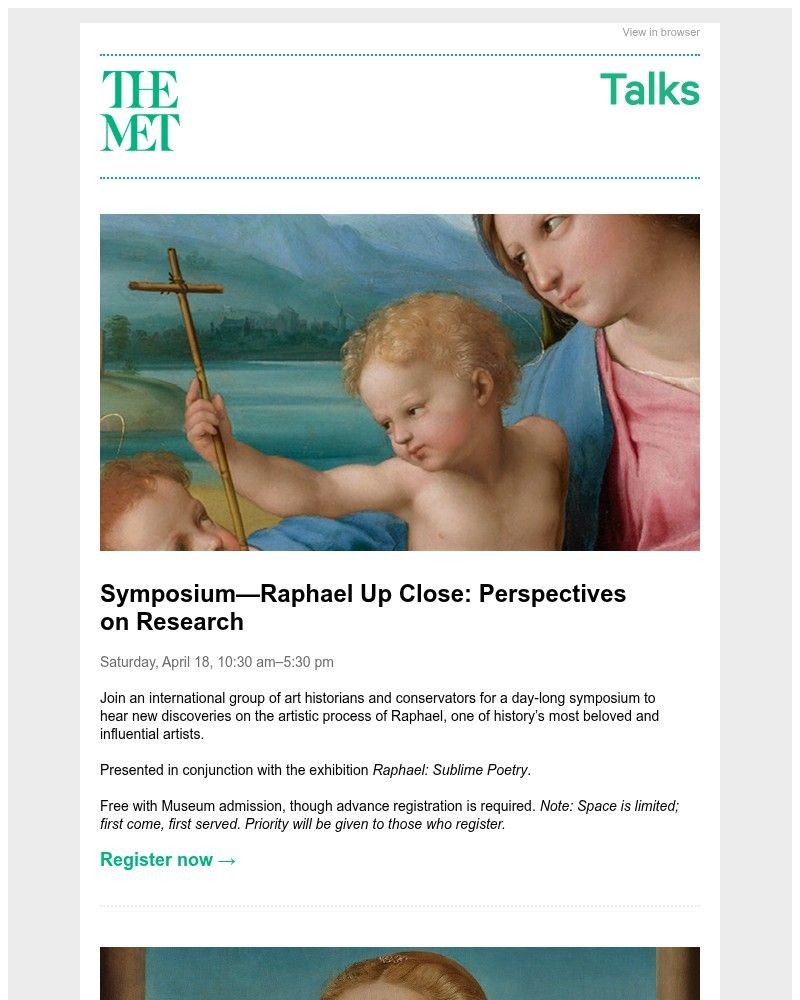 Screenshot of email sent to a The Metropolitan Museum of Art (The Met) Newsletter subscriber