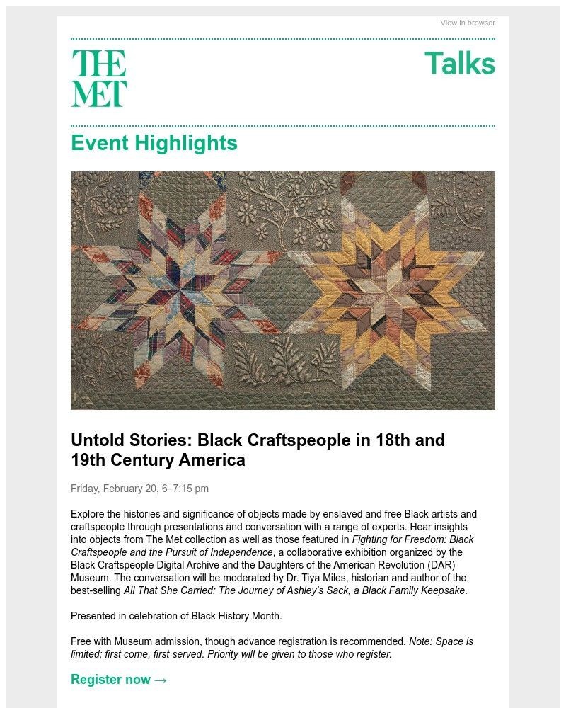 Screenshot of email sent to a The Metropolitan Museum of Art (The Met) Newsletter subscriber